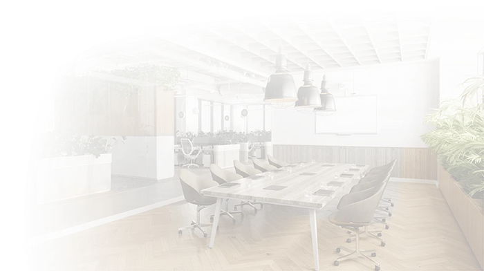 Semi-transparent background image of office meeting desk and chairs